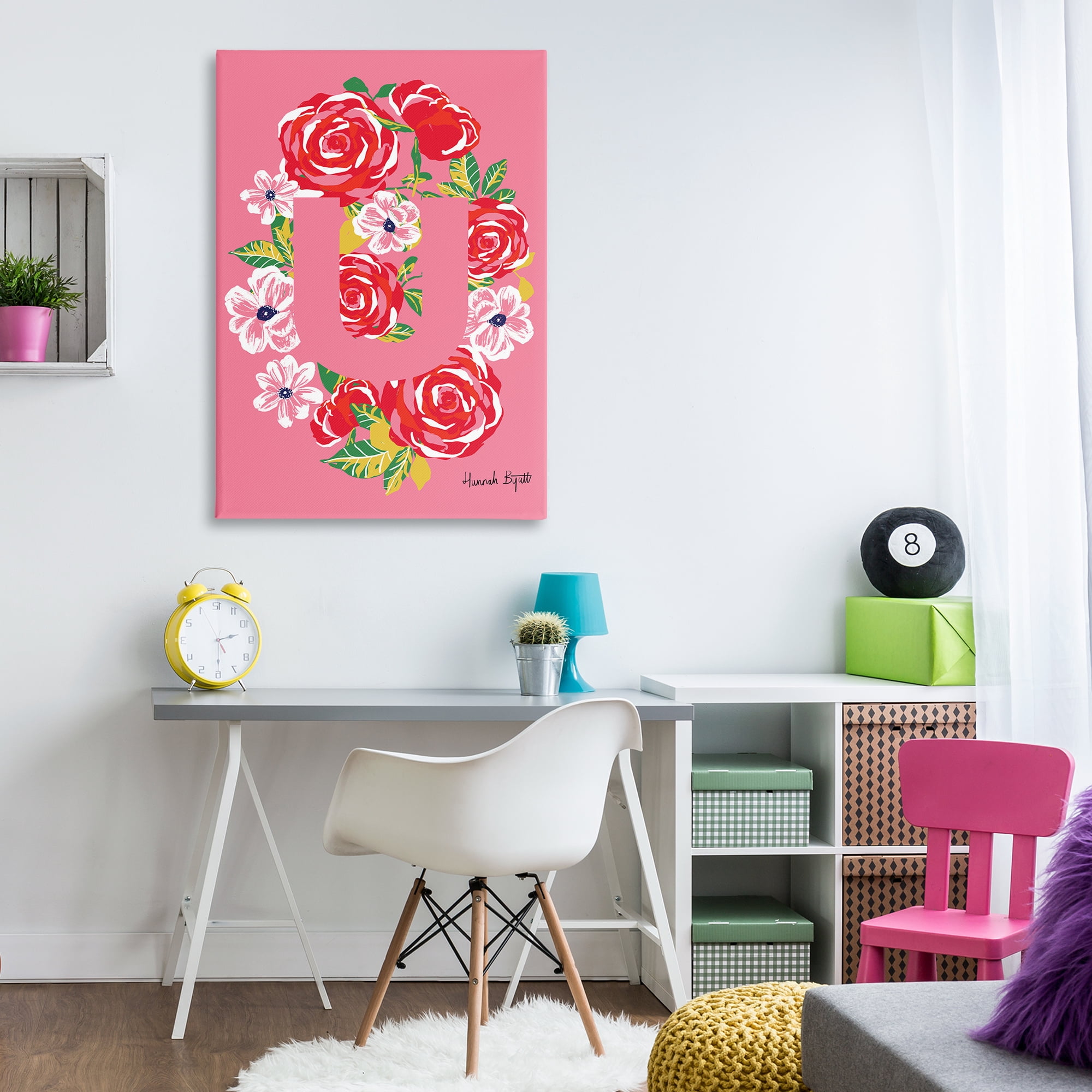 Stupell Industries Floral Bloom Letter U Botanical & Floral Painting Gallery Wrapped Canvas Art Print Wall Art, 30 x 45