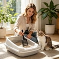 thumbnail image 2 of Semi Enclosed Splash Proof Kitten Litter Box, Pet Poop Toilet with Matching Litter Shovel, Low Entry Cat Litter Basin, Easy Clean Indoor Pet Supplies for Young Kitten Daily Potty Use-(Gray), 2 of 5