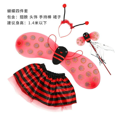 SHOPFIVE Kid Fairy Bug Wing Costume Set - Cute Wings, Tutu Dress, Wand Headband Girls Boys Halloween Christmas