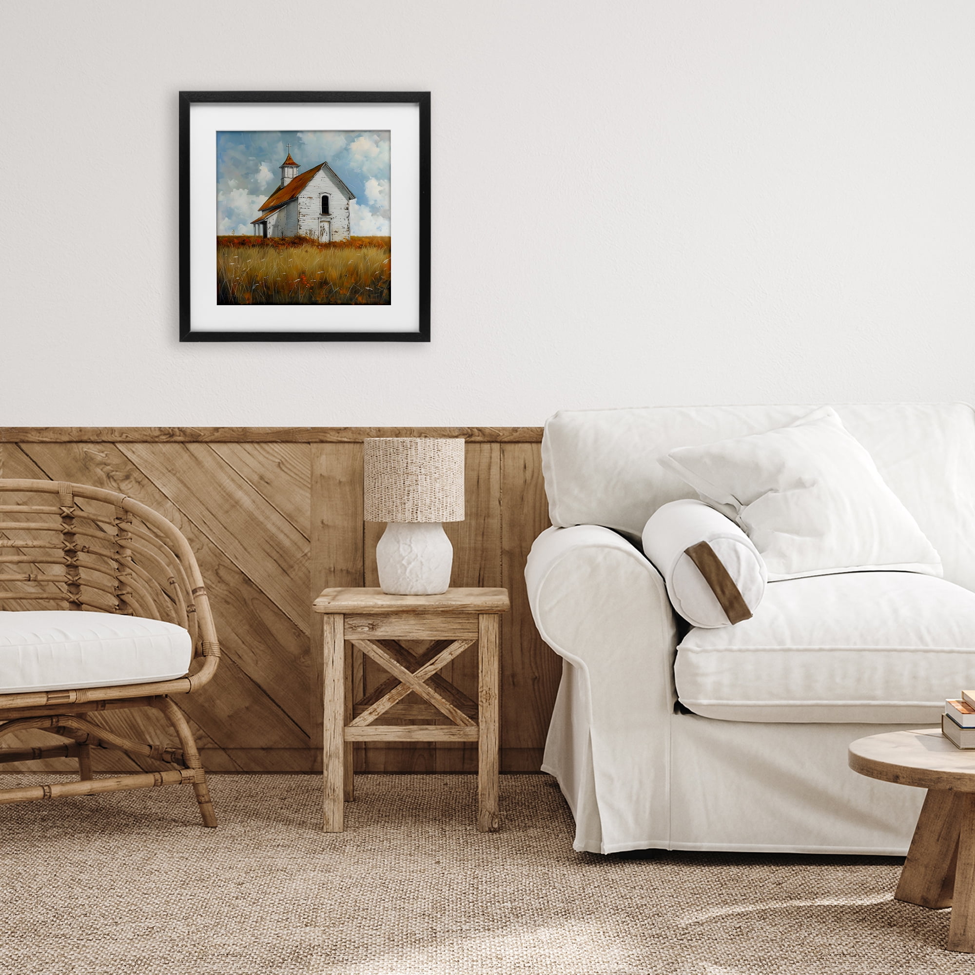 Stupell Industries Rustic Church in Field Black Framed Print Under Glass, design by Creative Studio