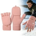 thumbnail image 2 of Winter Fingerless Wool Gloves, Knitted Thermal Convertible Mittens Flap Cover for Women and Men, Warm Winter Thermal Gloves, Open and Full Finger Gloves for Driving Working Typing(Pink,7.1x3.1"), 2 of 9