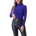 thumbnail image 1 of Blusa de fiesta ajustada de manga larga semi transparente brillante para mujer Allegra K en azul real XS, 1 of 6