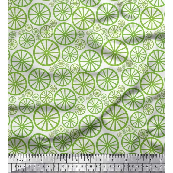 Soimoi Green Rayon Crepe Fabric Wheel Ethnic Printed Fabric 1 Yard 46 Inch Wide