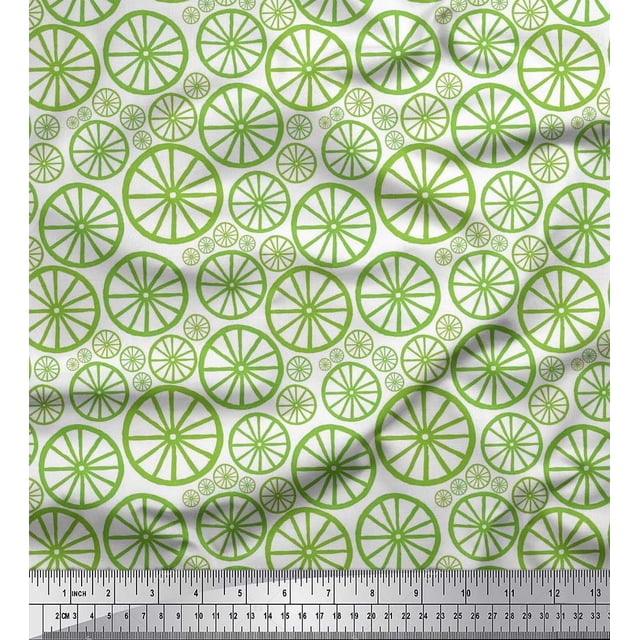 Soimoi Green Modal Satin Fabric Wheel Ethnic Print Sewing Fabric Yard 42 Inch Wide