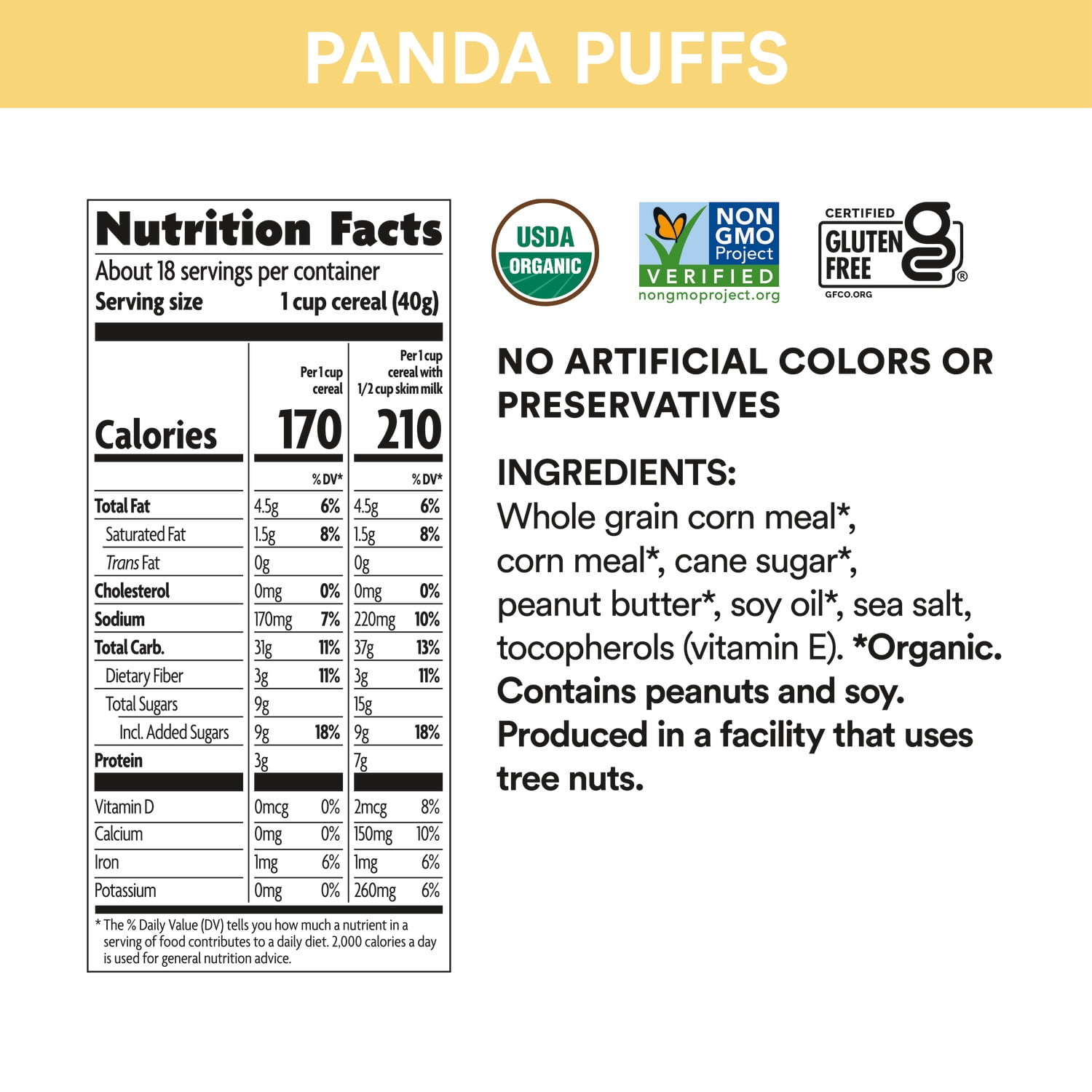 EnviroKidz Organic Panda Puffs Breakfast Cereal, 25.6oz Box (pack of 4)