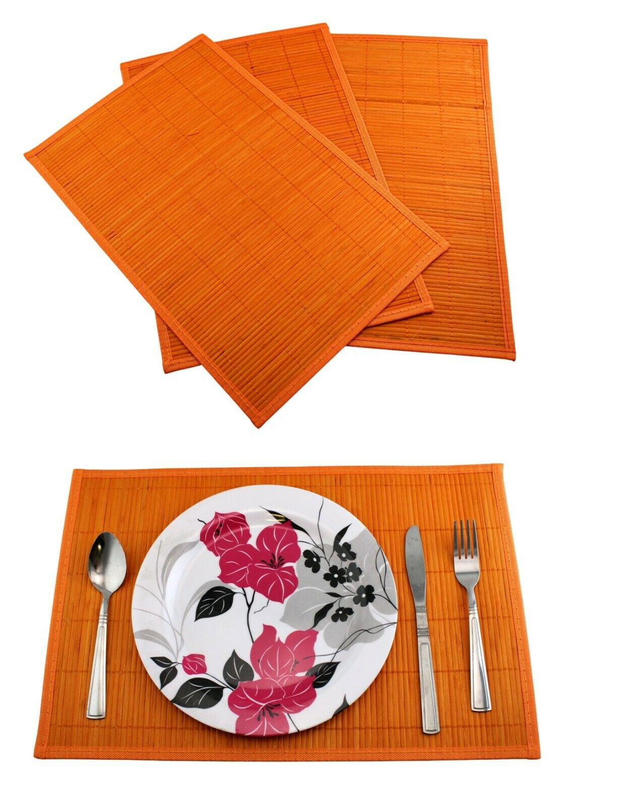 Set of 4 Piece Environmental Friendly Bamboo Table Placemats Orange