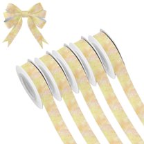 5 Rolls Christmas Ribbon 1.5 inch Wide Decorative Ribbon for Gift Wrapping and Holiday Decorations Pastel Yellow Floral Elements