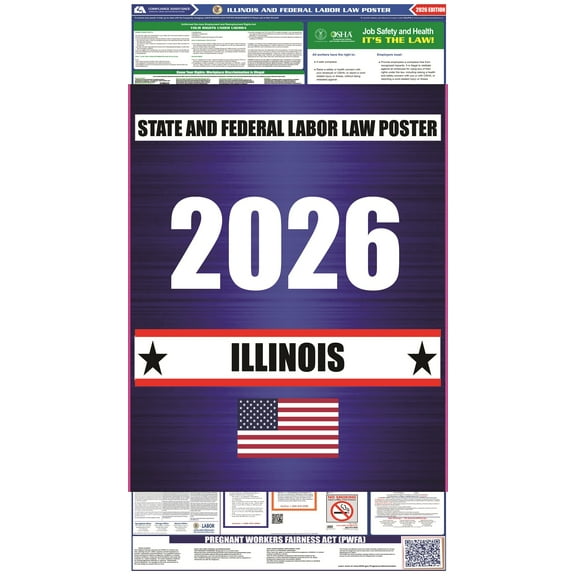 Illinois (IL) 2026 State Labor Law Poster - State, Federal and OSHA Compliant Laminated Poster - Perfect for the Workplace Posting - Clear and Easy-to-Read Format - 20 Inch by 36 Inch - English