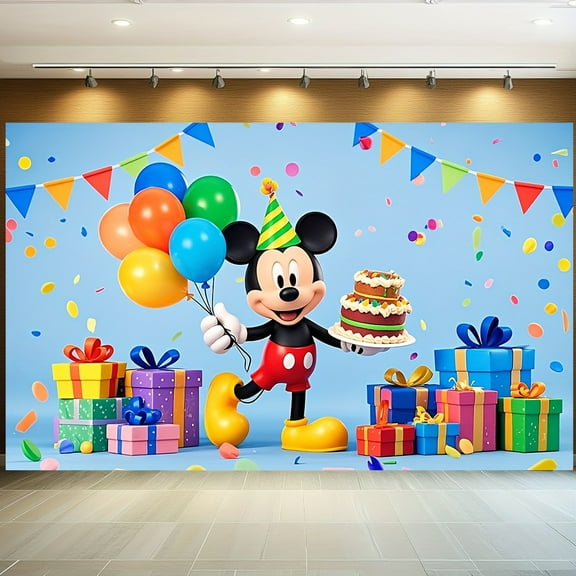 Mickey and Minnie cartoon theme birthday flag Background flag Children's party decoration items Photography photo props 150*100CM