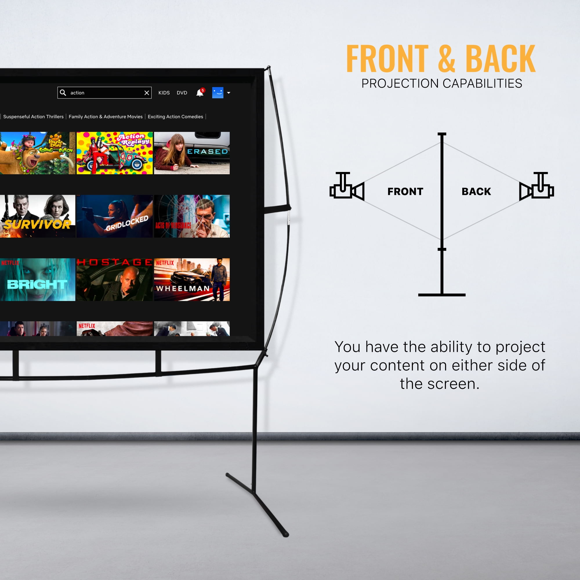 Khomo Gear Projector Screen 120" 16:9 Portable Outdoor and Indoor Theater with Stand Legs Jumbo