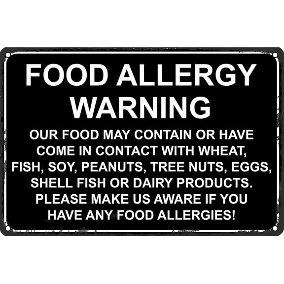 Funny Food Allergy Warning Vintage Sign - 12×8 Inches, Metal Tin Door Sign, Exterior Home Cave Garage Bar Country Club Wall Plaque