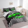 thumbnail image 3 of Homewish Racing Car Bedding Comforter Set 7pcs for Female Men Adults,Geometric Plaid Buffalo Queen Bedding Sets Super Cozy,Black Green White Queen Sheet Sets,Breathable Home Decor,Reversible, 3 of 8
