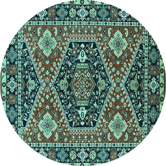 Ahgly Company Machine Washable Indoor Round Persian Turquoise Blue Traditional Area Rugs, 5' Round