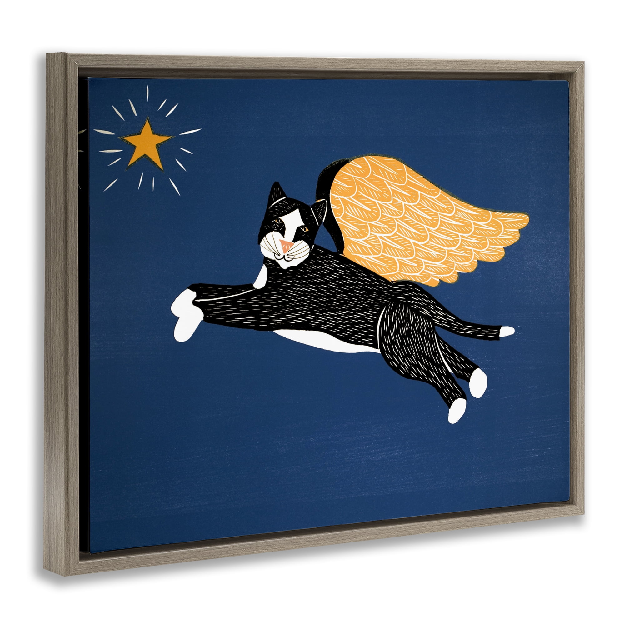 Angel Cat with Star Brown Framed Floater Canvas Wall Art, design by Stephen Huneck