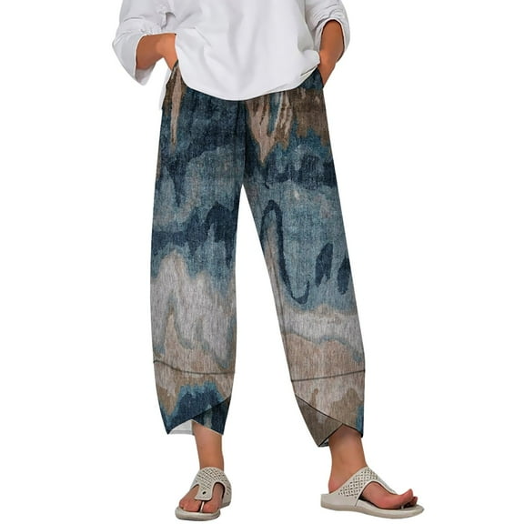CLOOCL Pants Women Retro Texture Print Wide Leg Pants Vintage Trousers Oversize