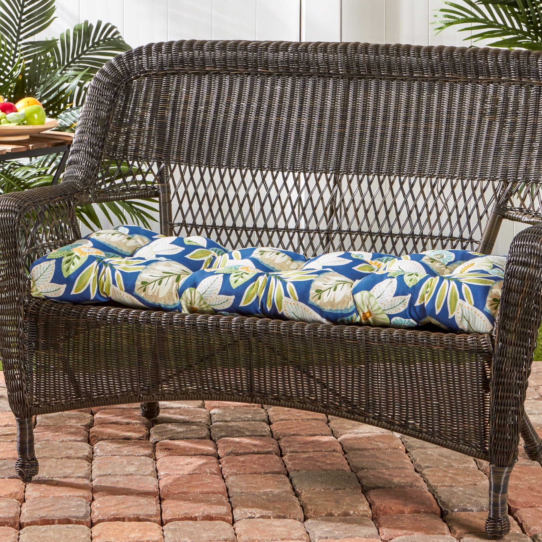 Greendale Home Fashions Marlow Blue Floral 44 x 17 in. Outdoor Bench Seat Cushion