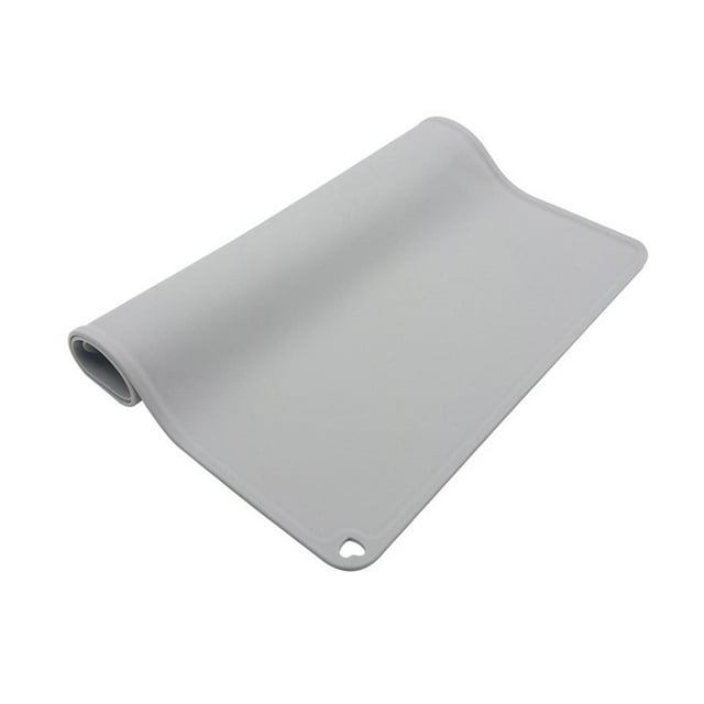 Tapete de silicona impermeable para comida de mascotas, tapete para beber, toallita para limpiar, tapete para cuenco de agua para perros con borde Gris claro