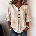thumbnail image 2 of MuXiKeJi Clothes 3/4 Length Sleeve Womens Tops Cotton Linen Boho Blouses Floral V Neck Shirts Summer Beach Casual Top, 2 of 5