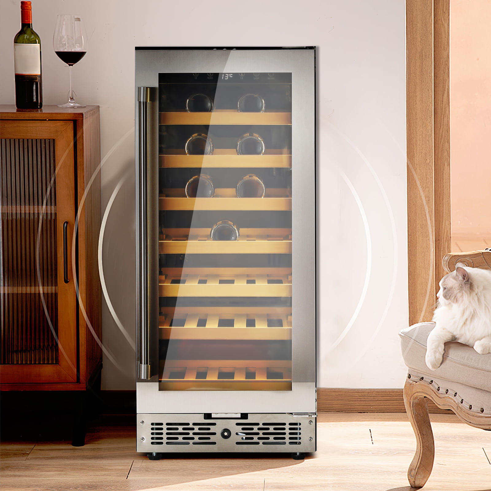 PartyKindom Under Counter Black Wine Refrigerator with Elegant Glass Door