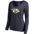 thumbnail image 2 of Women's Roman Josi Navy Nashville Predators Backer Name & Number Slim Fit Long Sleeve V-Neck T-Shirt, 2 of 3