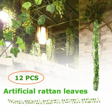 12 Strands Fake Ivy Leaves Artificial Ivy Garland Greenery Decor Faux Green Hanging Plant Vine for Wall Party Wedding Room Home Kitchen Indoor & Outdoor
