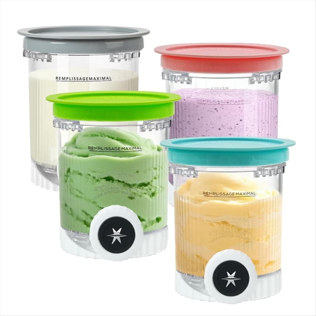 Paquete de 4 Pintas y Tapas de Repuesto para Máquinas de Helado Swirl de Creami, Serie NC700 y NC701.