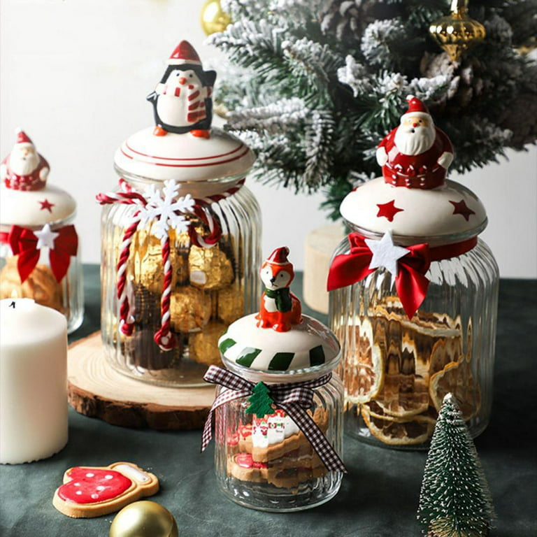 Christmas Candy Jar with Cute Lids, Glass Candy Jars, Candy Buffet  Containers,Cookie Jars for Christmas Decoration