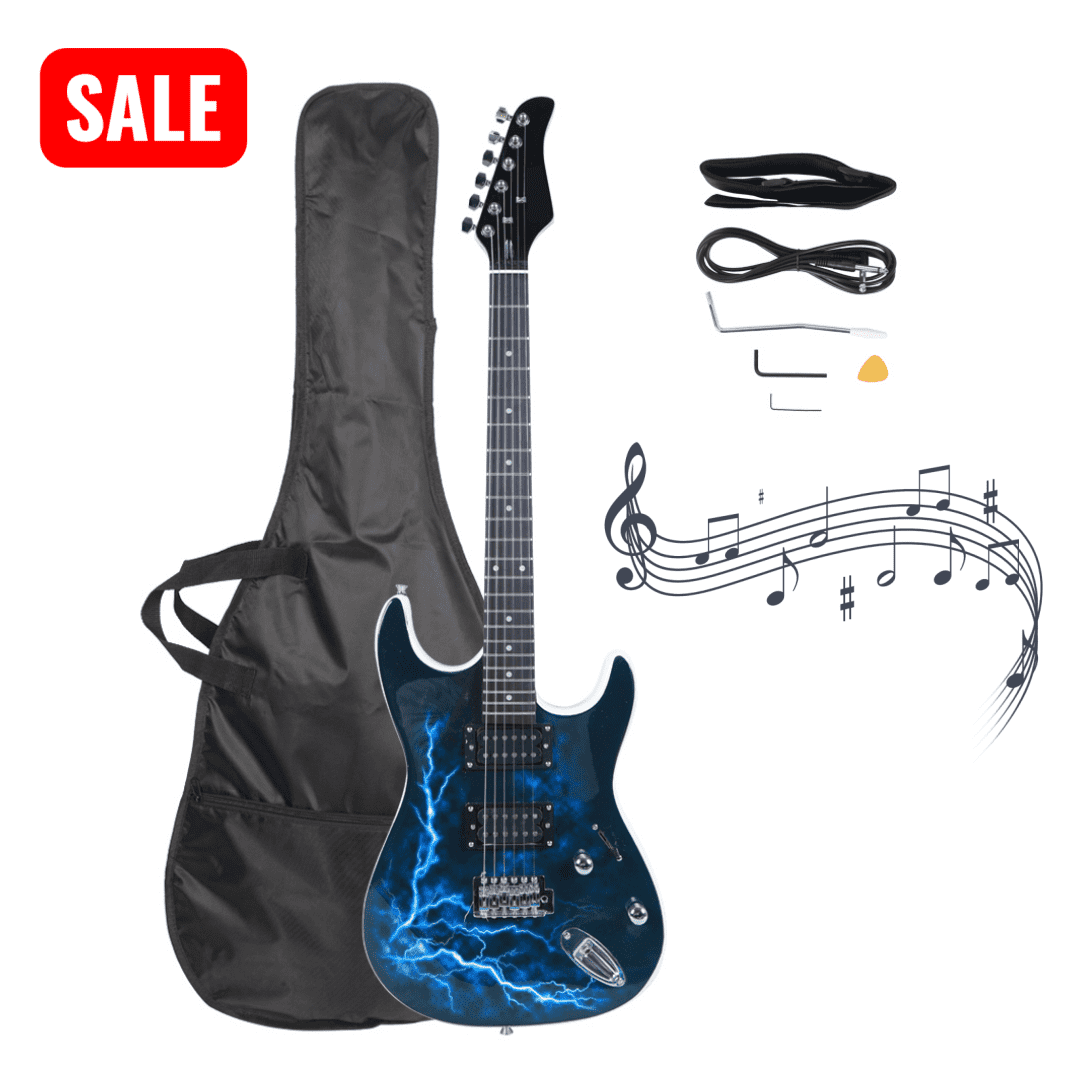 Tcbosik Electric Guitar Kit with Lightning Style, Electric Guitar Beginner Guitar Set with Bag, Strap & Tremolo Arm, Black & White