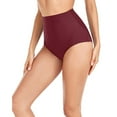 thumbnail image 5 of Sopiago Women's High Waisted Swimsuit Bottom Tummy Control Ruched Bikini Bottom for Women Vintage Swim Bottom Tankini Briefs Wine,M, 5 of 7