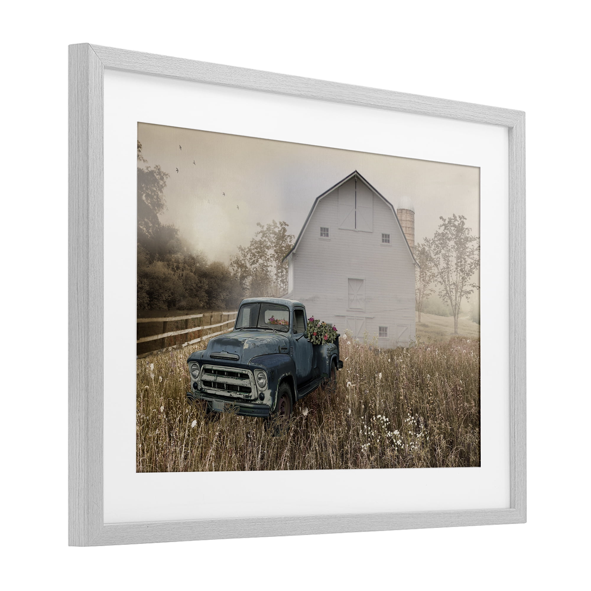 Stupell Industries Vintage Pickup in Wildflowers Gray Framed Print Under Glass, design by Nan