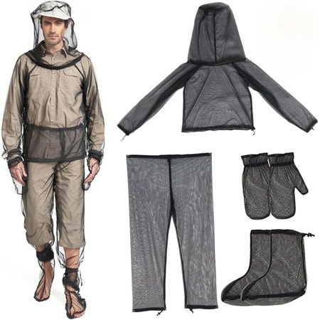4 Pcs Mosquito Suit for Adult-Full Body Mosquito Net Suit Including Jacket Hood,Pants and Mitt Set-Outdoor Mesh Bug Protection from Bugs,Flies and Gnats