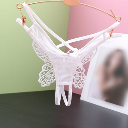 Pavied Thongs for Women Seamless Underwear Women Low Waist Traceless Mesh Embroidered Big Butterfly Open End Thong Cheeky Underwear No Show Underwear White One Size