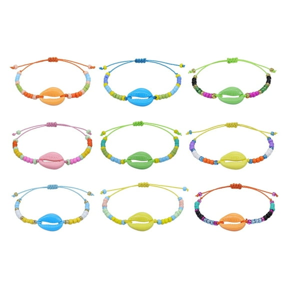 Geometric Shell Bracelet Bohemian Anklet with Multicolor Beads Wrist Rope as Travel Souvenir