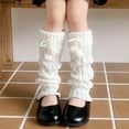 thumbnail image 2 of AWZXDE Girls Socks Winter Knit Pattern Leg Warmers with Pom-Pom Thick Warm Stackable Socks for Kids - Cozy and Adorable White, 2 of 4