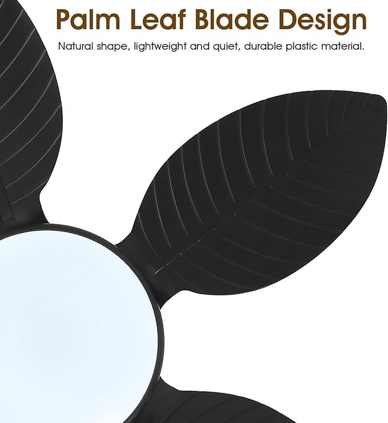 BayDay 48 Inch Tropical Ceiling Fan with Lights & Remote Control, APP Operable, 6 Speeds, Dimmable LED, Reversible Palm Leaf Fan for Bedroom, Living Room, Patio, Porch, Modern Black