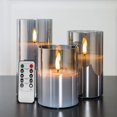 thumbnail image 1 of Silver Grey Glass Flameless Flickering Candles with Remote Control, 3 Pack Realistic LED Fake Candles ∅ 3" H 4" 5" 6", 1 of 5