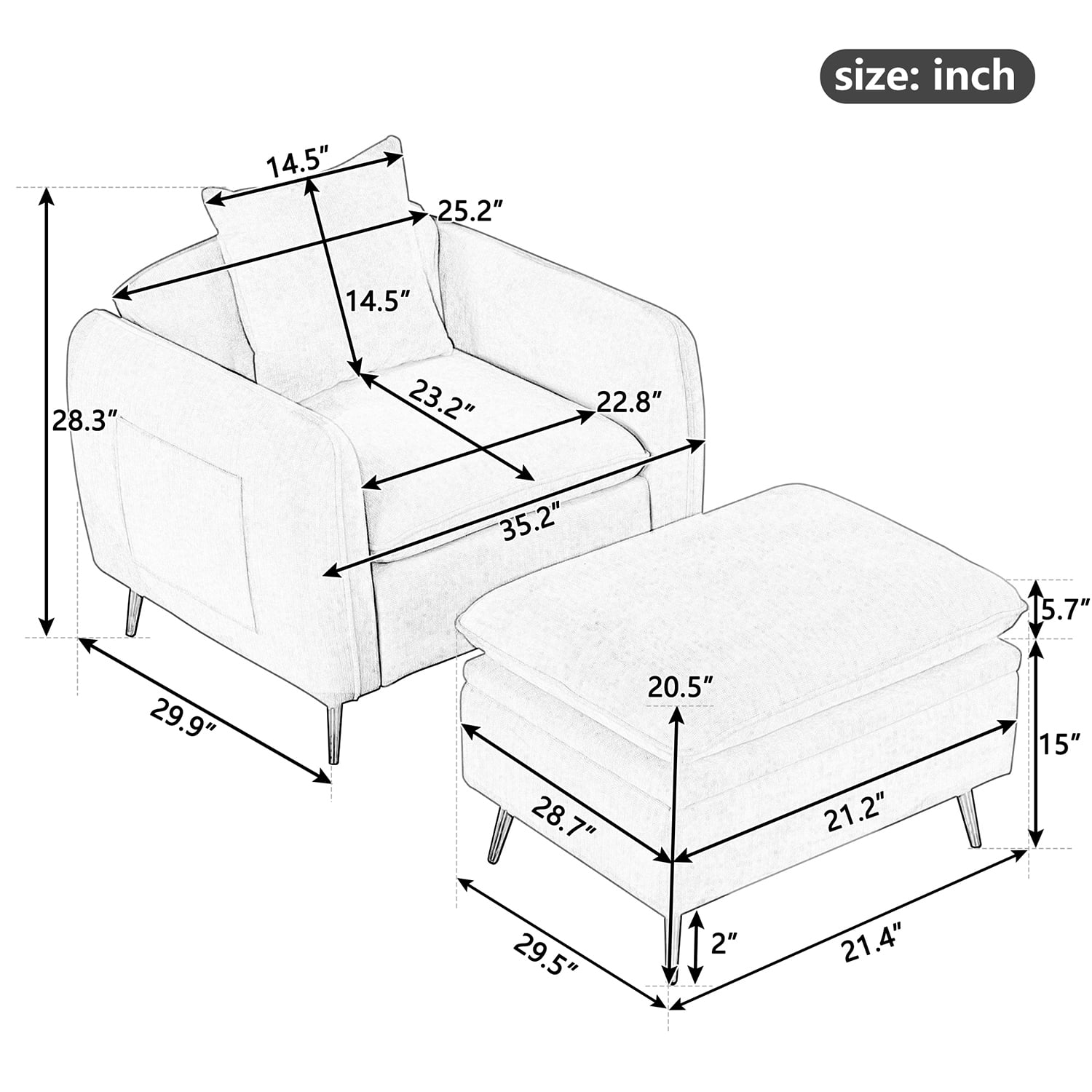 Kadyn 35.2" Modern Armchair, Single Sofa Chair with Ottoman Foot Rest and Pillow, Velvet Accent Chairs for Small Spaces Apartment Office, Gray Kadyn 35.2" Modern Armchair, Single Sofa Chair with Ottoman Foot Rest and Pillow, Velvet Accent Chairs for Small Spaces Apartment Office, Gray