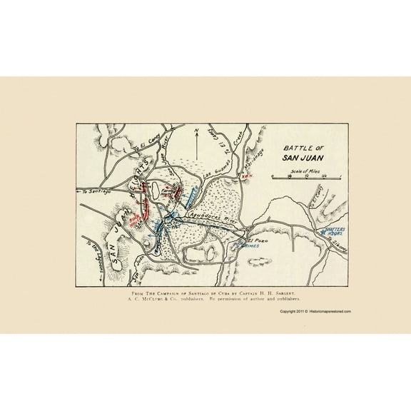 Historic War Map - San Juan Battle Map 1 - McClurg 1907 - 23 x 36.70 - Vintage Wall Art