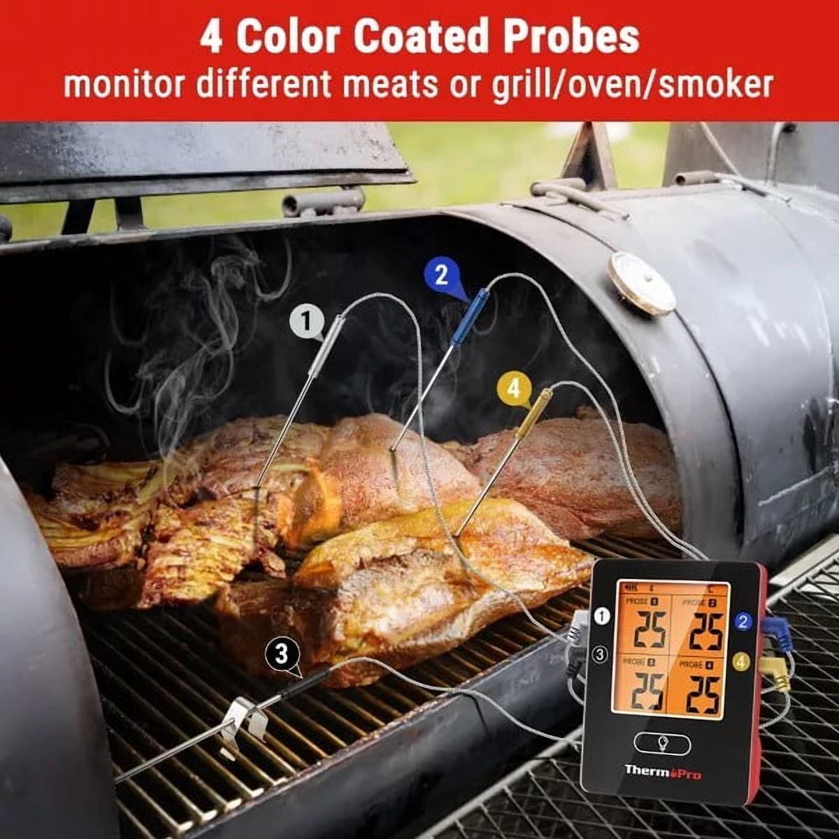 ThermoPro TP25W Bluetooth Meat Thermometer with 650FT Wireless Range 4-Probe Smartphone Compatible (iOS/Android)