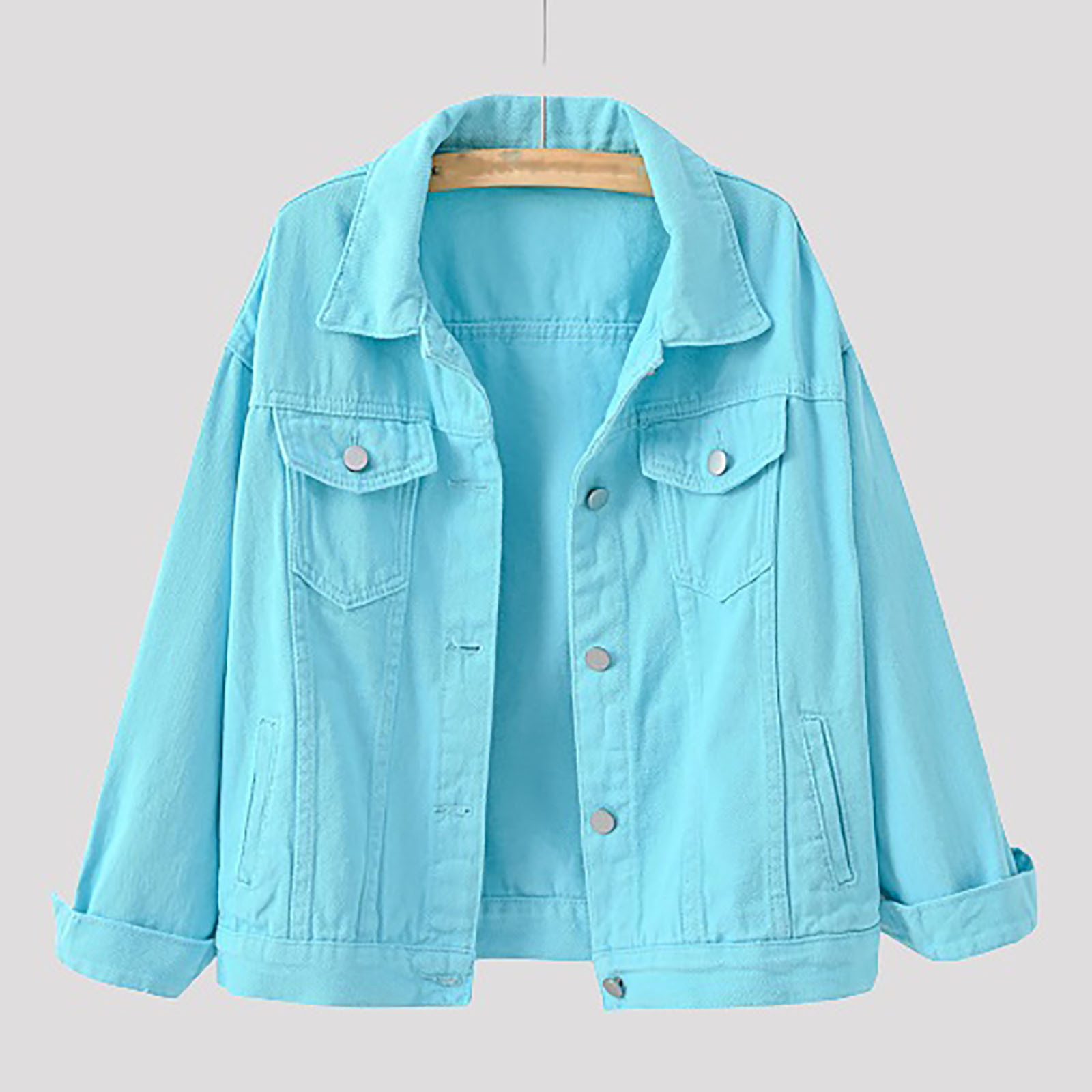 2023 Women's Button Down Jean Denim Jackets Lapel Casual Shackets Solid Classic Denim Coat Outerwear Autumn Spring Womens Clothes - image 2 of 4