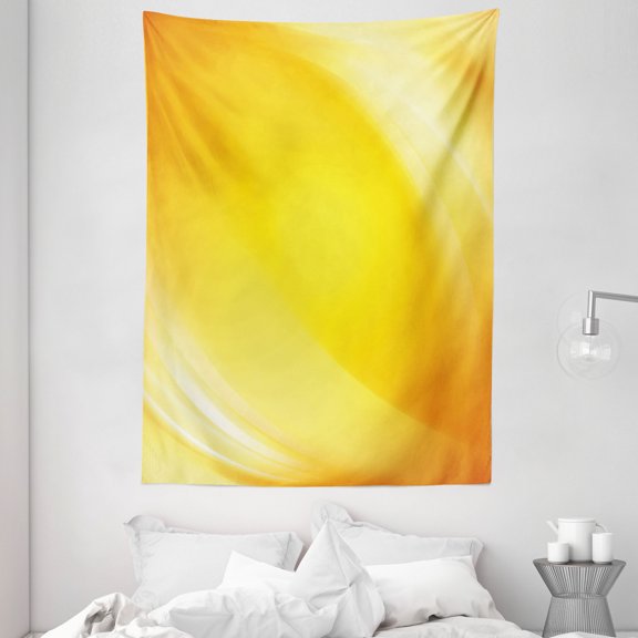 Yellow Tapestry, Radiate Yellow Lines like Sand with Ombre Elements White Digital Reflection, Wall Hanging for Bedroom Living Room Dorm Decor, 60W X 80L Inches, Yellow and White, by Ambesonne