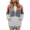 thumbnail image 2 of KIHOUT Fall Women's Sweatshirt Women's Casual Splicing Solid Color Long Sleeve Zipper Pullover Hooded Tops With Pocket, 2 of 8