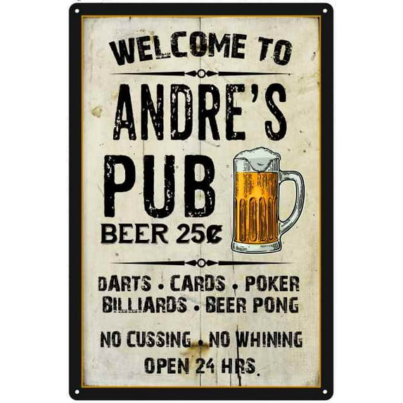 ANDRE'S Pub Sign Vintage Man Cave Bar Wall Decor Gift 8x12 Metal 108120028220