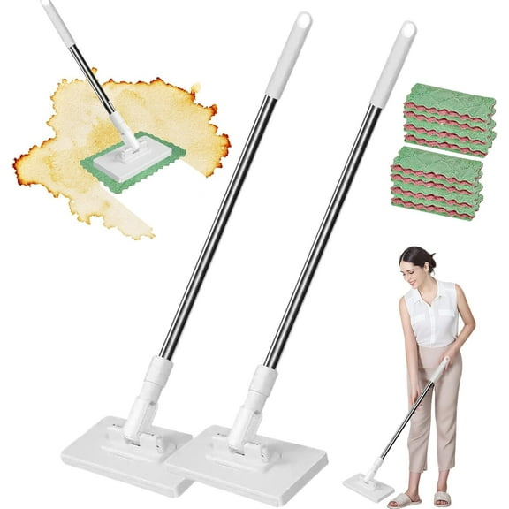 Fregona Antipolvo Desechable, 39.5 In/100cm Fregona Antipolvo Desechable Con 4 Paños Reutilizables, Disposable Dust Mop with 4 Reusable Cloths & Handle for Multi-Surface Floor Cleaning
