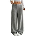 thumbnail image 3 of Women Solid Corduroy Wide Leg Pants Button Front Zipper Straight Pants with Pockets Grey L, 3 of 9