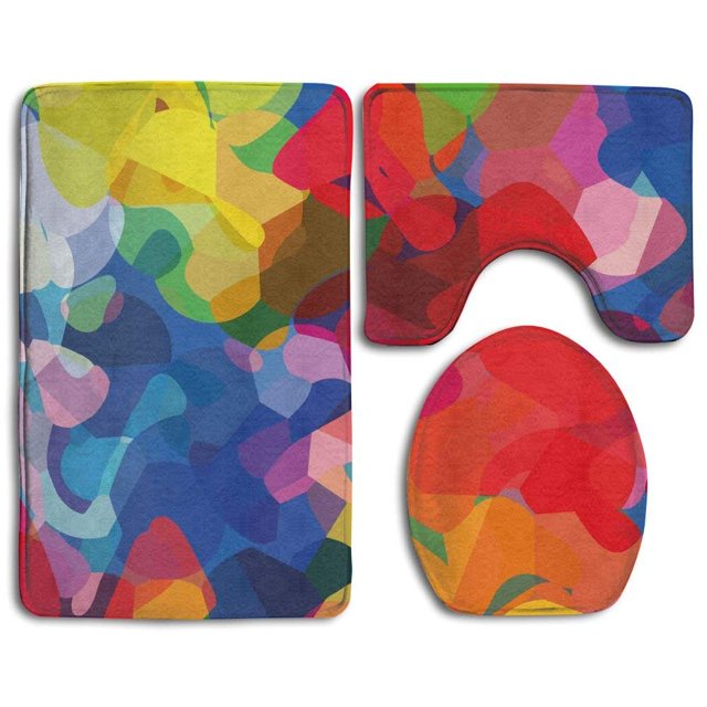 ABPHQTO Mundo colorido impreso Juego de alfombras de baño de 3 piezas Alfombra de baño Alfombra de contorno y tapa de inodoro ABPHQTO Cont-CHAPPLE-29733