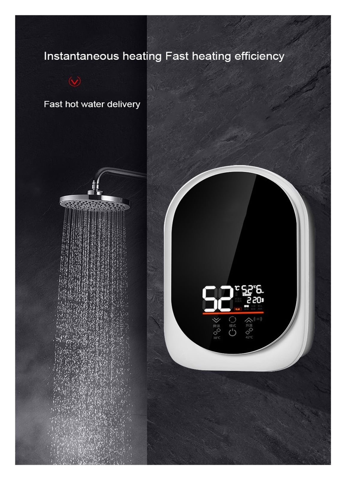 6000W Electric Instant Tankless Water Heater Bathroom Thermostat Induction Heater Smart Touch Electric Heaters Shower ,Safety Protections