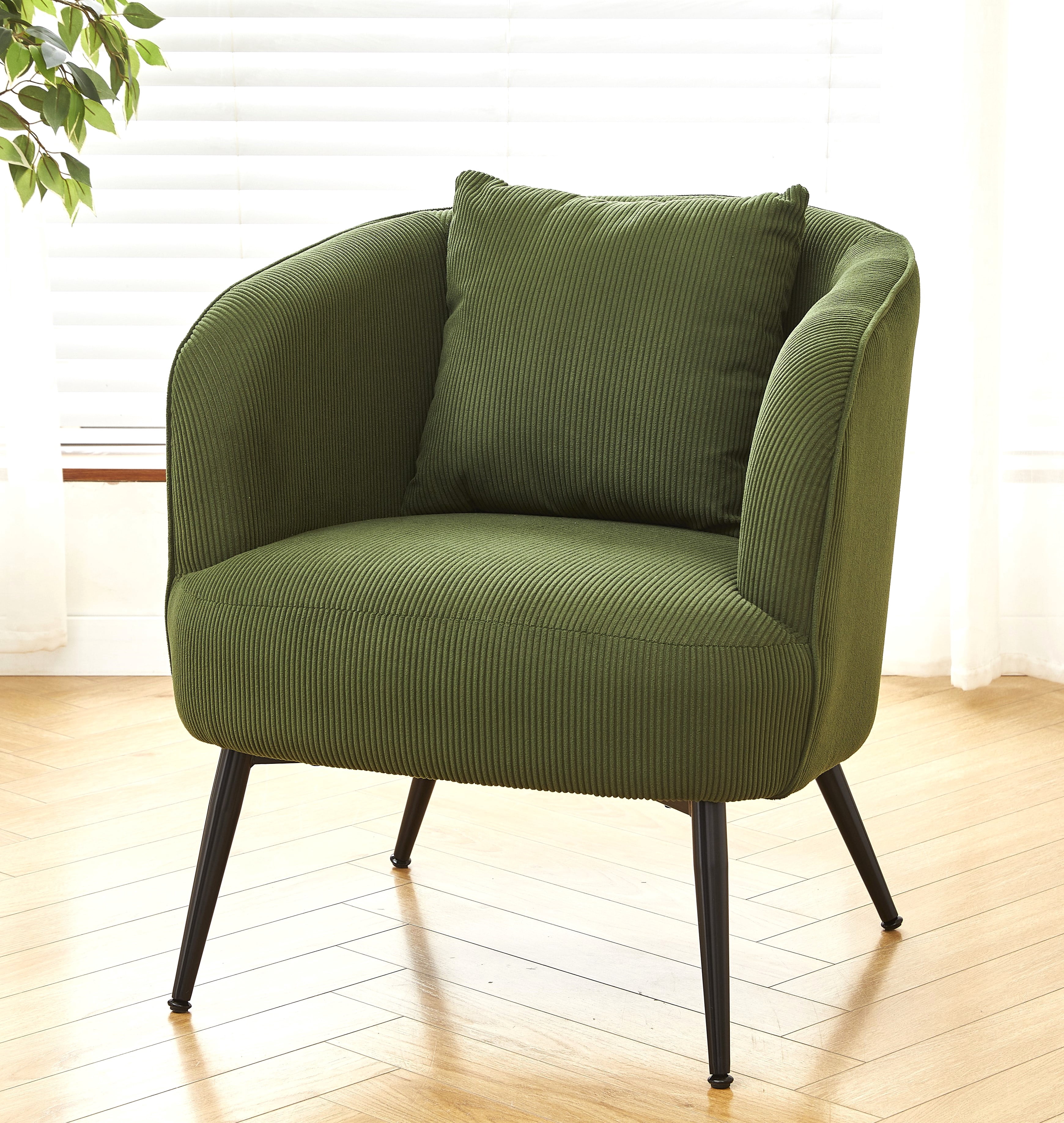 US Pride Furniture Modern Channel Corduroy Velvet Accent Chair with Black Metal Legs Luxurious Design and Comfortable Seating Ideal for Living Room Bedroom or Office Green