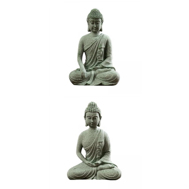 2 estatuas pequeñas de Buda de piedra arenisca, regalo para interiores, exteriores, hogar y oficina. EstiloI