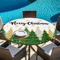 thumbnail image 6 of Green Christmas Round Tablecloth, Fitted Table Cover with Elastic for 36"-44" Round Tables, Xmas Tree Snowflake Stars Winter Table Cloth Outdoor Indoor Dinning Party Waterproof Tablecloths, 6 of 7